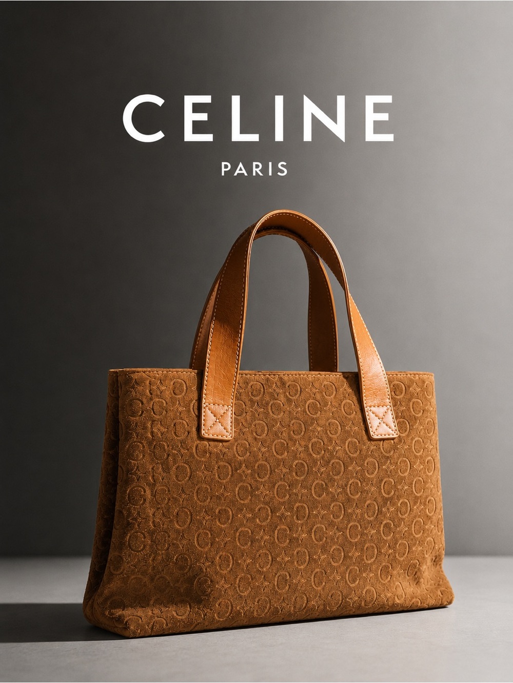Céline Vintage Macadam Suede Tote Bag Cognac Tan Italy Restored